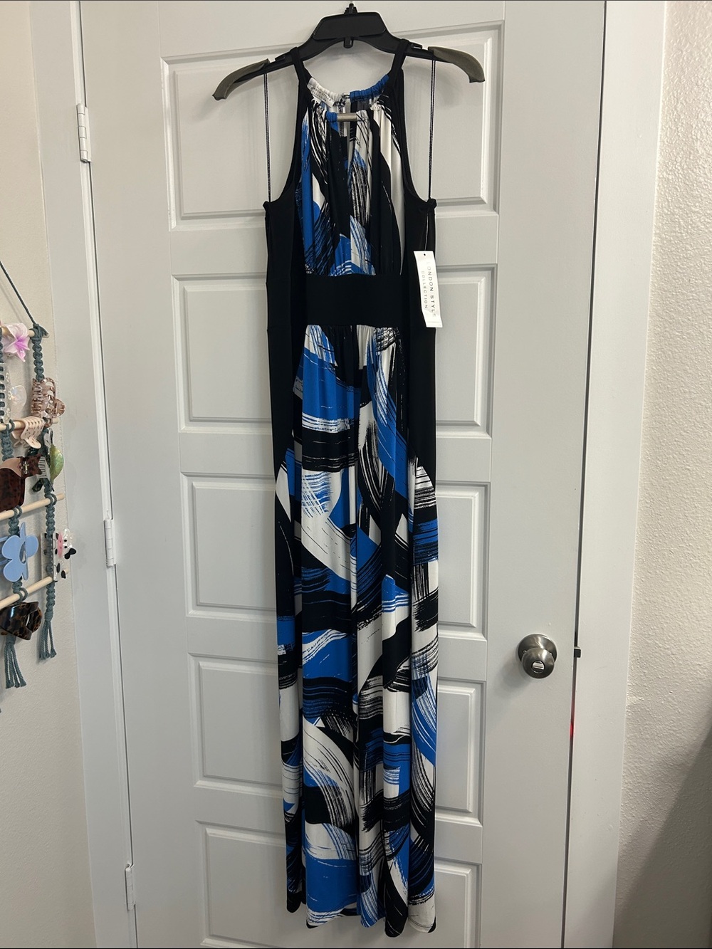 Blue & Black Abstract Halter Maxi Dress